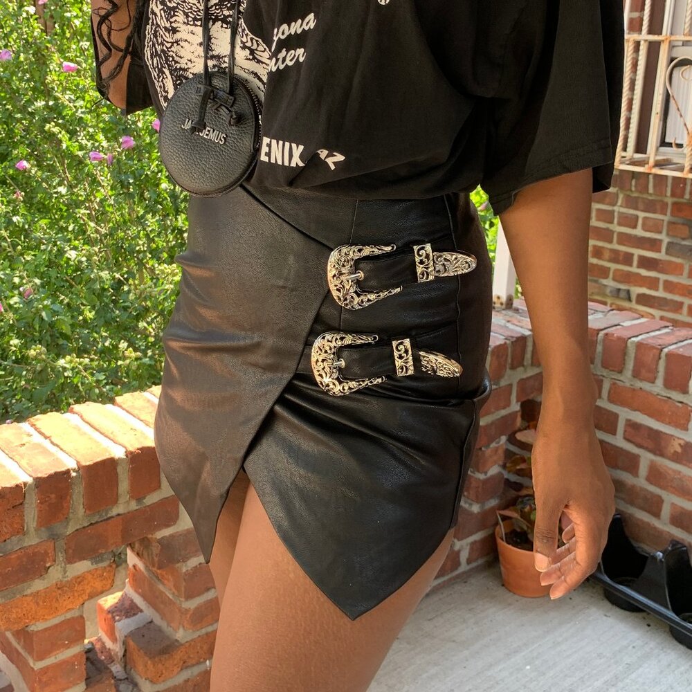 Forever 21 Edgy Faux Leather Mini Skirt with Double Buckle Detail